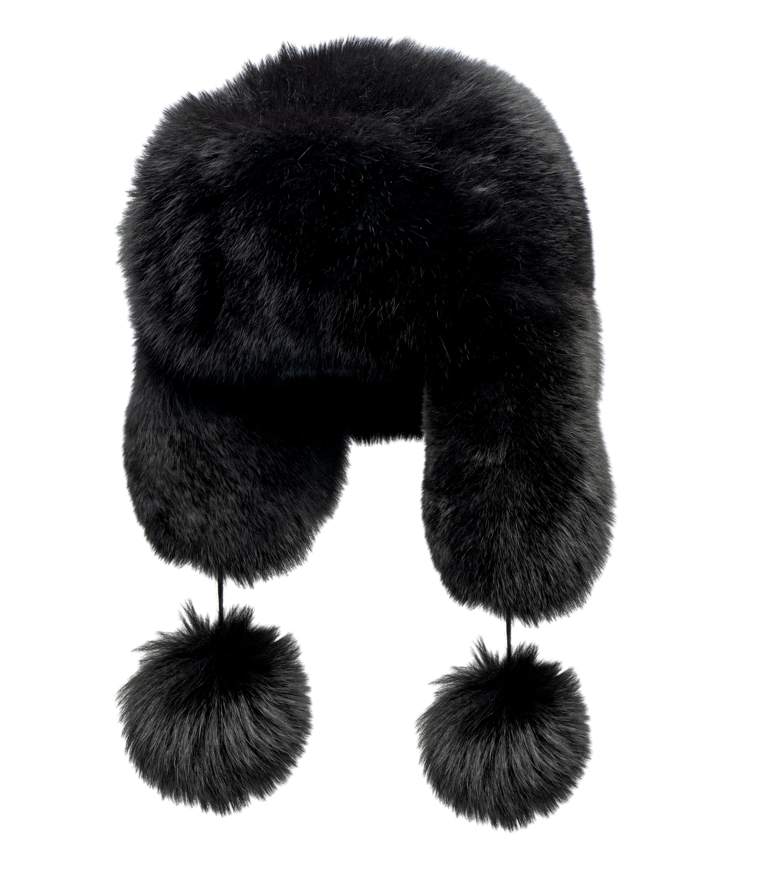 BLACK FOX FUR X POM POM TRAPPER HAT — IAMJENNIFERLE.COM